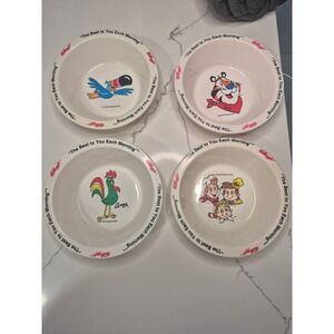 Vintage 1995 Kelloggs Cereal Bowls Set of 4 Tony Tiger Toucan Sam Corny Snap Pop